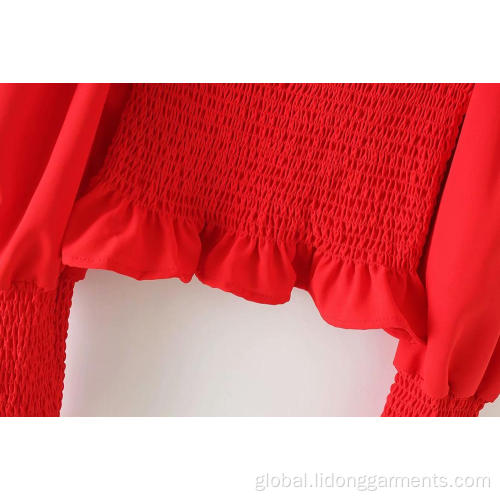Bubble Sleeve Chiffon Top Women's Square Collar Stretch Elastic Tops Blouses Supplier